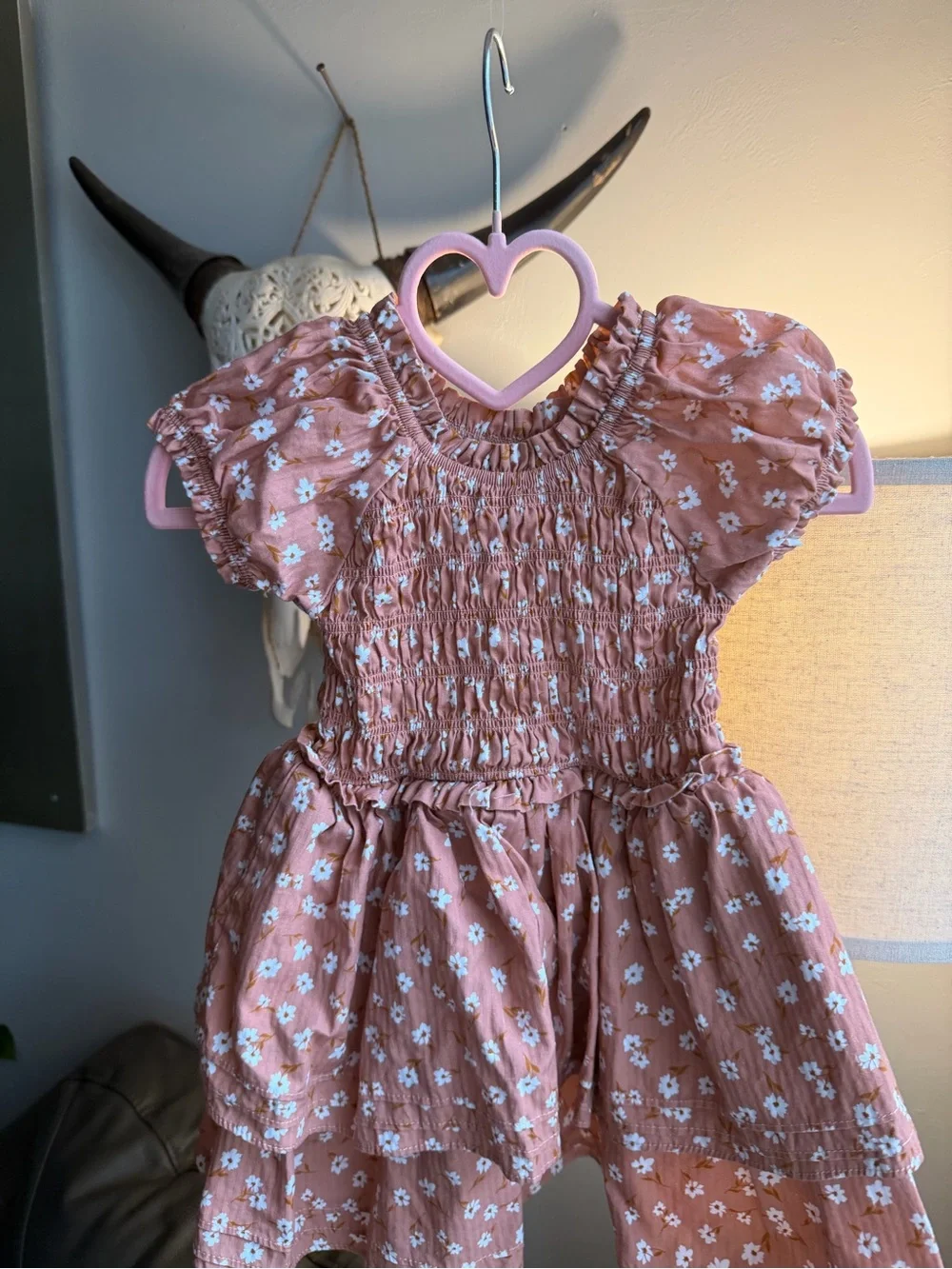 Rabbit Bear Smocked Tiered Floral Dress for Girls - Dusty Rose